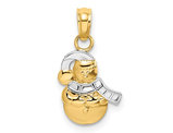 10K Yellow and White Gold Christmas Snowman Charm Pendant Necklace (NO CHAIN)